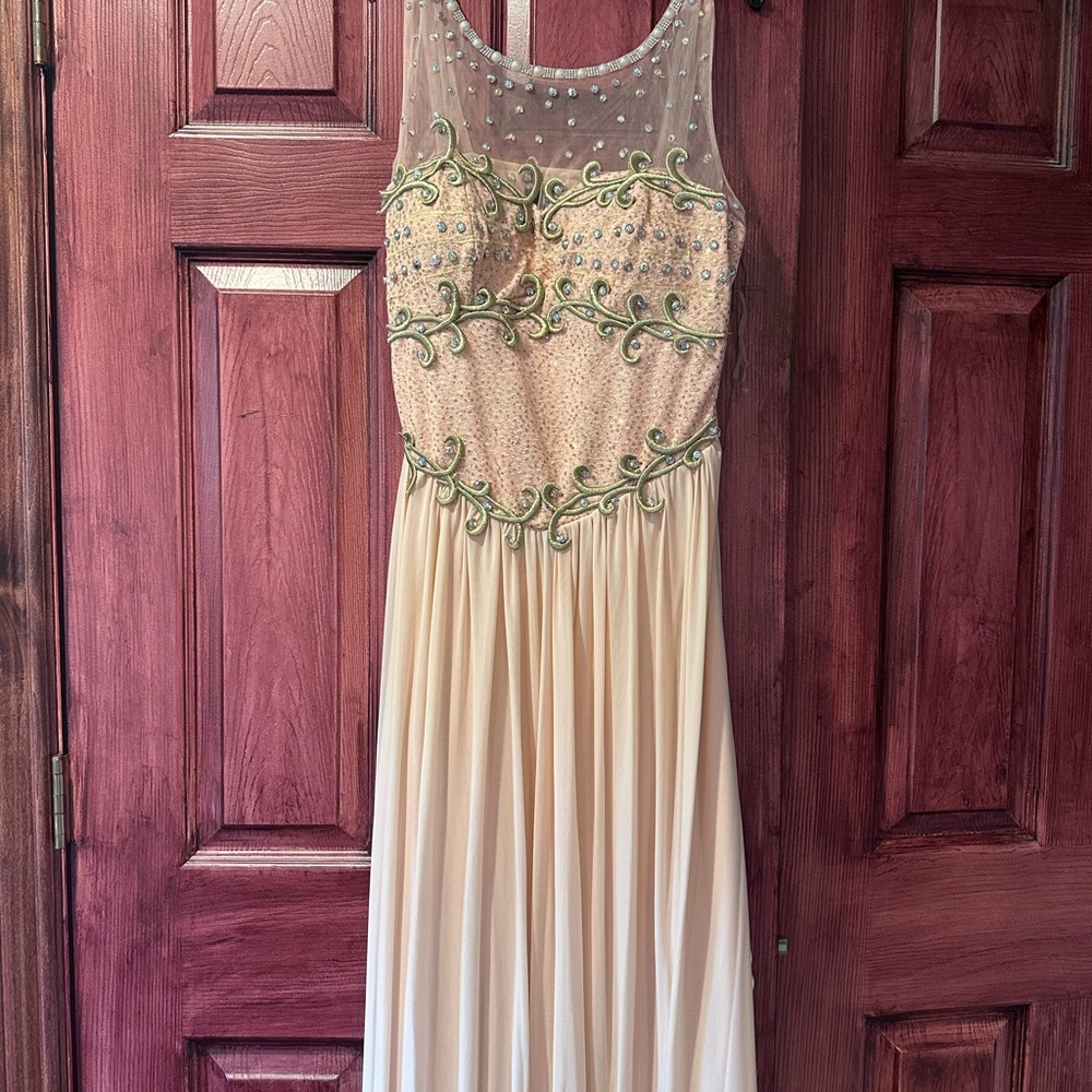 Elegant Cream and Green Embellished Dress